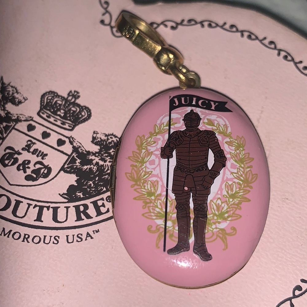 RARE JUICY COUTURE PINK ENAMEL KNIGHT LOCKET CHARM NECKLACE PENDANT BRACELET